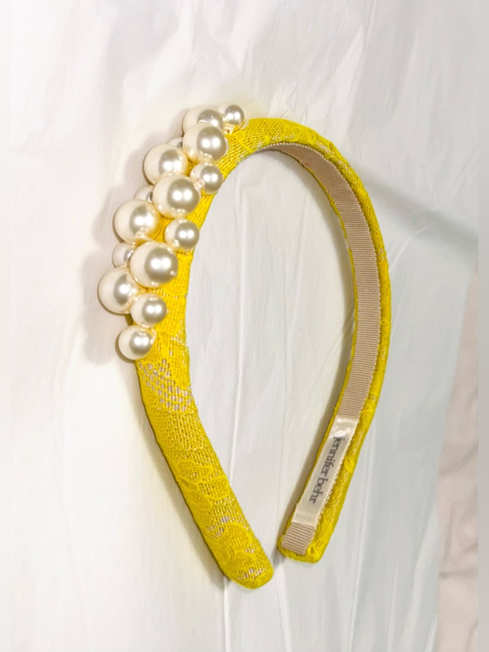 Jennifer Behr AUTHENTIC Lemon Yellow Lace Pearl Cluster Embellished Headband - Picture 4 of 16